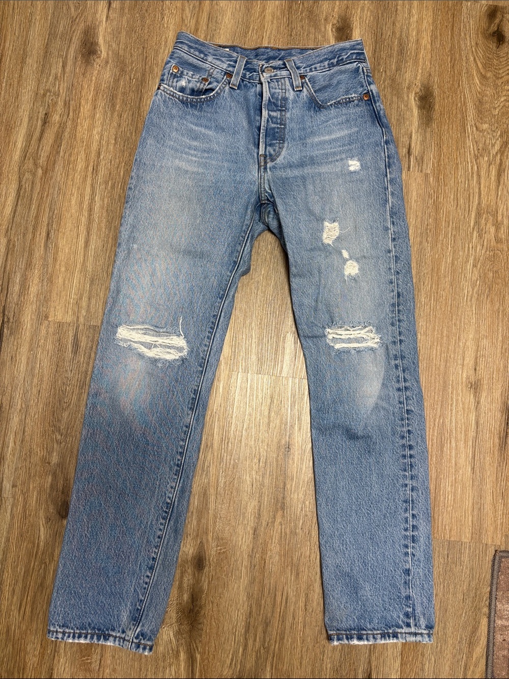 Levi's Light Blue Straight Leg Distressed Jeans